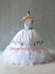 Off The Shoulder Sleeveless Organza Vestidos de Quinceanera Embroidery Lace Up