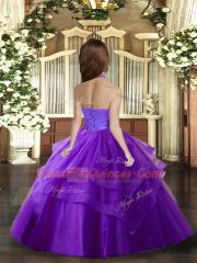 Hot Pink Tulle Lace Up Kids Formal Wear Sleeveless Floor Length Ruffled Layers