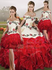 Organza Sleeveless Floor Length Vestidos de Quinceanera and Embroidery and Ruffles