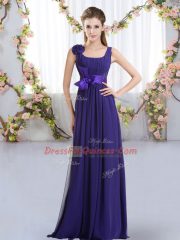 Perfect Purple Straps Neckline Belt and Hand Made Flower Vestidos de Damas Sleeveless Zipper