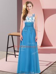 Blue Backless Scoop Appliques Quinceanera Dama Dress Chiffon Sleeveless