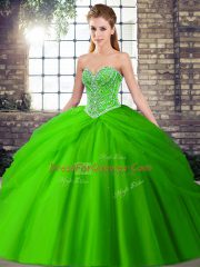 Ball Gowns Sleeveless Green Quinceanera Gown Brush Train Lace Up