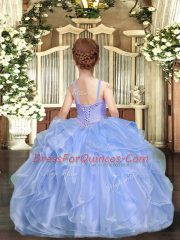 Baby Pink Ball Gowns Organza Straps Sleeveless Beading Floor Length Lace Up Kids Formal Wear