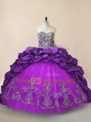 Admirable Purple Sleeveless Beading and Pick Ups Lace Up Quinceanera Gown