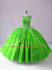 High Class Green Zipper Scoop Beading and Appliques Quinceanera Dress Tulle Sleeveless