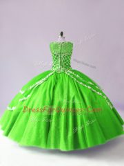 High Class Green Zipper Scoop Beading and Appliques Quinceanera Dress Tulle Sleeveless
