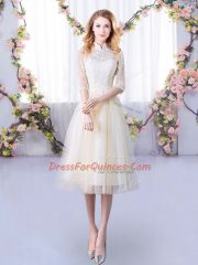 Lovely High-neck Half Sleeves Tulle Court Dresses for Sweet 16 Lace Lace Up