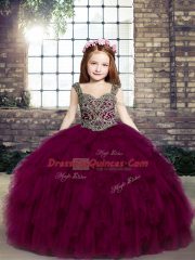 Latest Sleeveless Beading Lace Up Kids Pageant Dress