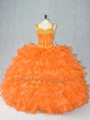 Orange Sleeveless Organza Lace Up Quinceanera Gowns for Sweet 16 and Quinceanera