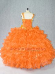 Orange Sleeveless Organza Lace Up Quinceanera Gowns for Sweet 16 and Quinceanera