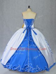 Free and Easy Blue And White Quinceanera Gowns Sweet 16 and Quinceanera with Embroidery Strapless Sleeveless Lace Up