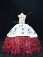 Sweetheart Sleeveless Lace Up Sweet 16 Quinceanera Dress Burgundy Organza