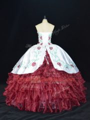 Sweetheart Sleeveless Lace Up Sweet 16 Quinceanera Dress Burgundy Organza
