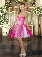 Dynamic Mini Length Hot Pink Evening Dress Tulle Sleeveless Beading