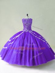 Best Selling Ball Gowns Sweet 16 Quinceanera Dress Purple Scoop Tulle Sleeveless Floor Length Zipper
