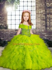 Straps Neckline Beading and Ruffles Pageant Gowns For Girls Sleeveless Lace Up