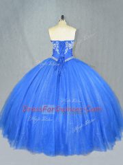 Blue Lace Up Sweetheart Beading Quinceanera Gowns Tulle Sleeveless