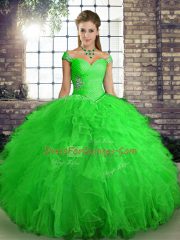 Green Sleeveless Tulle Lace Up Quinceanera Gowns for Sweet 16 and Quinceanera