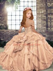 Best Floor Length Ball Gowns Sleeveless Yellow Green Girls Pageant Dresses Lace Up