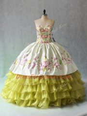 Sweet Sweetheart Sleeveless Lace Up 15 Quinceanera Dress Yellow Green Organza