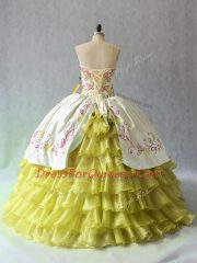 Sweet Sweetheart Sleeveless Lace Up 15 Quinceanera Dress Yellow Green Organza