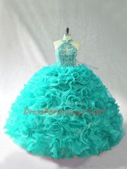 Sleeveless Brush Train Lace Up Beading and Ruffles Quinceanera Gowns
