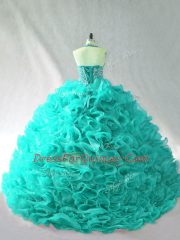 Sleeveless Brush Train Lace Up Beading and Ruffles Quinceanera Gowns