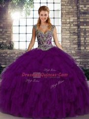 Organza Sleeveless Floor Length Quinceanera Gown and Beading and Ruffles