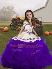 Eye-catching Straps Sleeveless Lace Up Pageant Dress Toddler Purple Organza