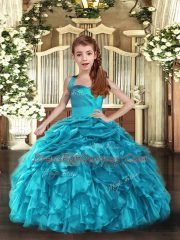 Organza Straps Sleeveless Lace Up Ruffles and Ruching Little Girls Pageant Dress Wholesale in Baby Blue