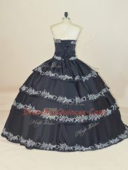 Extravagant Black Ball Gowns Sweetheart Sleeveless Satin Floor Length Lace Up Embroidery Sweet 16 Dress
