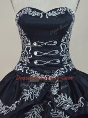 Extravagant Black Ball Gowns Sweetheart Sleeveless Satin Floor Length Lace Up Embroidery Sweet 16 Dress