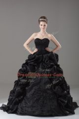 Black Sweetheart Lace Up Embroidery and Pick Ups Quinceanera Gowns Brush Train Sleeveless