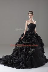 Black Sweetheart Lace Up Embroidery and Pick Ups Quinceanera Gowns Brush Train Sleeveless