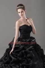 Black Sweetheart Lace Up Embroidery and Pick Ups Quinceanera Gowns Brush Train Sleeveless