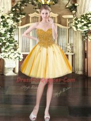 Adorable Gold Ball Gowns Tulle Sweetheart Sleeveless Beading Mini Length Lace Up Prom Party Dress