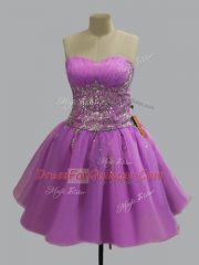 Mini Length Lilac Party Dresses Organza Sleeveless Beading