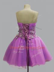 Mini Length Lilac Party Dresses Organza Sleeveless Beading