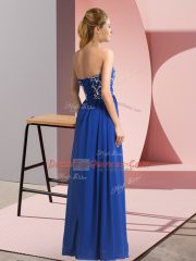 Fantastic Royal Blue Empire Sweetheart Sleeveless Chiffon Floor Length Lace Up Beading Dress for Prom