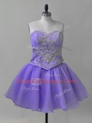 Super Sweetheart Sleeveless Lace Up Homecoming Dress Lavender Organza