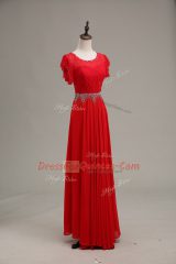 Red Sleeveless Chiffon Zipper Prom Party Dress for Prom and Party and Military Ball