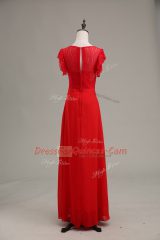 Red Sleeveless Chiffon Zipper Prom Party Dress for Prom and Party and Military Ball