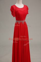 Red Sleeveless Chiffon Zipper Prom Party Dress for Prom and Party and Military Ball
