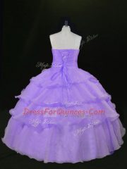 Ball Gowns Quinceanera Gowns Lavender Organza Sleeveless Floor Length