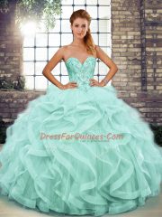 Floor Length Apple Green Quinceanera Gown Sweetheart Sleeveless Lace Up