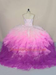 Sweetheart Sleeveless Tulle Sweet 16 Dresses Beading and Ruffles Brush Train Lace Up