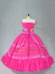 Floor Length Hot Pink Sweet 16 Dresses Organza Sleeveless Embroidery