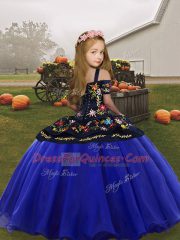 Amazing Turquoise Ball Gowns Straps Sleeveless Organza Floor Length Lace Up Embroidery Little Girl Pageant Dress