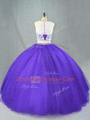 Fancy Tulle Sleeveless Floor Length Vestidos de Quinceanera and Appliques