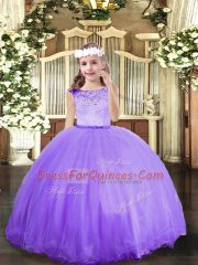 Floor Length Lavender Winning Pageant Gowns Scoop Sleeveless Zipper
